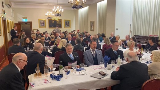 Visitors and members at Scientific Lodge White (Christmas) Table Meeting enjoyed a delicious meal and spirited carol singing - a fine serenade to donations made to East Anglian Air Ambulance Charity, Cottenham Food Bank and the Cambridge Veterans. | Cambridgeshire Freemasons