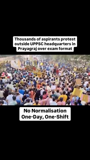 UPSC NOTES on Instagram: "Aspirants protesting against the Uttar Pradesh Public Service Commission’s (UPPSC) decision to conduct the RO-ARO and PCS preliminary examinations on different dates laid siege to the UPPSC headquarters in Prayagraj on Monday, staging a sit-in at Gate No. 2 even as a large posse of police personnel tried to diffuse the agitators. Policemen deployed in and around the UPPSC office tried to stop the students from reaching Gate No. 2, but the large crowd jostled their way t