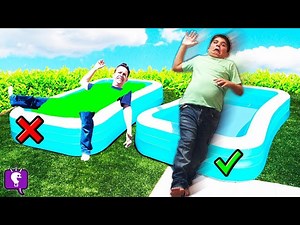 DON'T FALL in WRONG Pool! BRO vs SIS Trust Fall Challenge with HobbyKidsTV - Videos For Kids