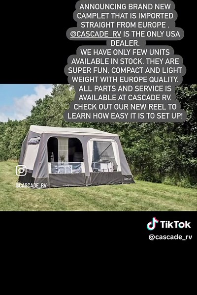 Brand new Camplet that is imported from Europe. These units are brand new to US, suitable for people who is looking for a super light weight compact camper to enjoy the beautiful nature but at the same time it gives you high quality tent with a lots of add on to take your goods and have a safe place to sleep at night and keep you safe from any kind of rain, snow and wind. Please take a look at other videos and reels and stories to learn more. Cascade rv is the only US dealer for any questions pl
