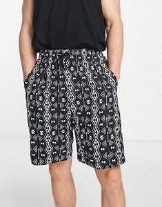 Liquor N Poker co-ord retro shorts in black with aztec print | ASOS