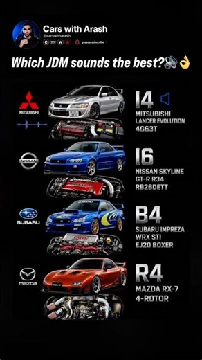 Which JDM Engine Sounds BEST? 🇯🇵🔥 R34 vs Evo vs STI vs RX-7