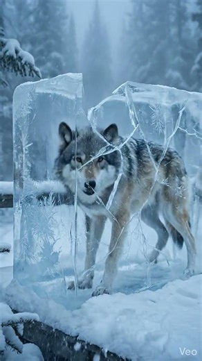 Frozen Wolf in Ice – Nature’s Most Mysterious Moment! ❄️🐺 #frozenanimals #shorts #wolf #wildlife