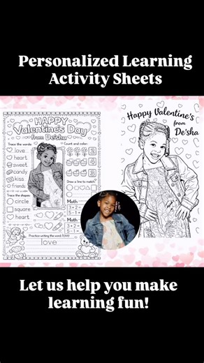 This year we’re combining treats with a learning opportunity for De’sha’s class, sending candy and an engaging worksheet to show that learning and fun go hand-in-hand. “A sweet way to learn this Valentine’s Day!” Printable Valentine-themed Pre-K activity sheet with tracing, shapes, math, and coloring fun. Perfect for little learners 💕✏️ Let me create one for you!! https://layprintabledesigns.etsy.com | Alesha Shanta