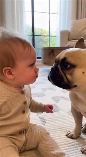 Baby Acting Tough—Dog Is Not Impressed
