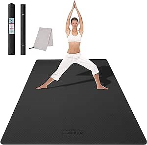 CAMBIVO Large Yoga Mat (6'x 4'), Extra Wide Workout Mat for Men and Women, Yoga Mat Thick 1/3 &1/4 Exercise Mats for Home Workout, Yoga, Pilates (Black,1/4 inch)