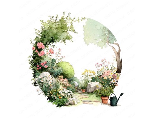 Garden PNG Clipart, 12x Floral Garden Scene Clip Art Set, Printable Watercolor Clip Art, Paper Crafts, JPG Digital Download, Transparent PNG - Etsy