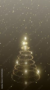 Golden looped shine Christmas tree with confetti motion vertical animation background.