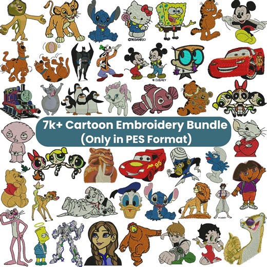 Mega Cartoon Embroidery Design, 7000  Cartoon Embroidery, Mickey Mouse Embroidery, Cars Embroidery, Stitch Embroidery, Machine Embroidery - Etsy