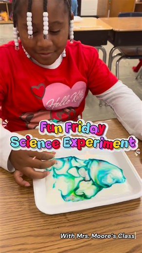✨ FUN Friday in Mrs. Moore’s 1st grade class! ✨ We tried a Magic Milk STEM experiment and WOW 🤯 When dish soap meets milk, the soap molecules race to bond with the fat molecules, pushing the food coloring around and making it look like it bursts! Science is always more fun when it’s hands-on 💥🧪 #HickoryFlatElementary #FunFriday #FirstGradeFun #STEMinAction #HandsOnLearning 🧪✨ | Hickory Flat Elementary