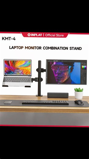 ￼Inplay KMT-4 Monitor Stand With Laptop Tray Dual Arm Desk Mount Fully Adjustable #shopeetagtowin