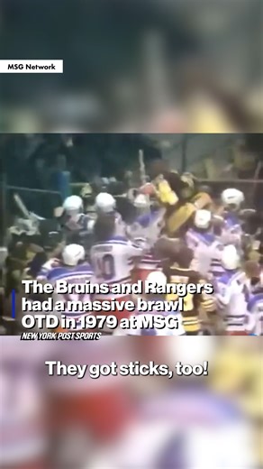 OTD in 1979: A brawl sparked at MSG when Rangers fan John Kaptain hit Bruins player Stan Jonathan with a rolled-up program after a rough game, prompting Bruins like Terry O'Reilly and Mike Milbury to leap into the stands to retaliate, with Milbury famously hitting a fan with his shoe! 😳 | New York Post Sports