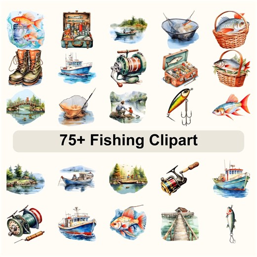 75  Watercolor Fishing Clipart PNG Bundle • Fish Clipart & Lures for T-shirt Design • Fly Fishing Graphics • Commercial Use Instant Download - Etsy