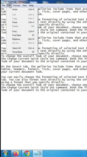 Notepad Edit Menu Undo Command #gk #computereducation #windows