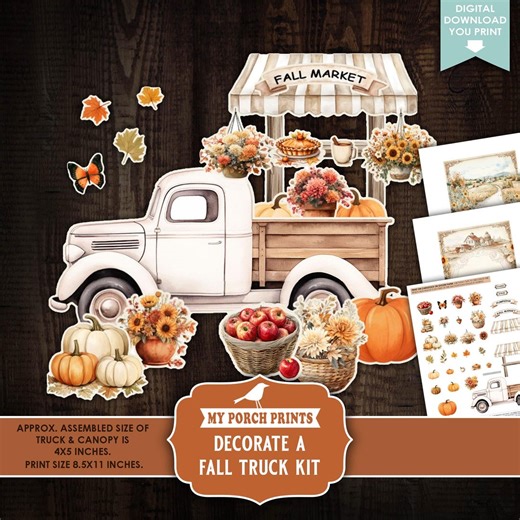 Decorate a Fall Truck Kit, Junk Journal, Autumn Vintage Craft, Cricut, Pumpkin Spice, Fussy Cuts, My Porch Prints Printable Digital Download - Etsy