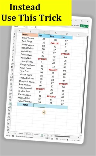 ✅How to sum values with errors in excel 💯😱 #excel #office #spreadsheet