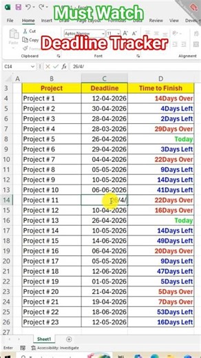 Deadline Tracker || Excel trick || MS Excel short trick || MS Excel shorts || 
