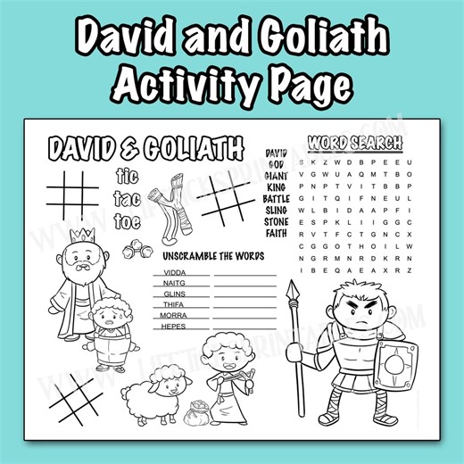 David & Goliath Activity Page: Bible Story Coloring, Word Games (PDF Download) - Etsy