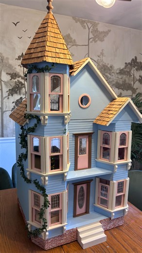 Molly Gleason Pickering on Instagram: "Dollhouse Renovation Part 1: Almost three years ago when Rosie was born, my uncle Todd gifted me an old Victorian dollhouse that he and his daughter had started but never finished. Now I’m renovating it for Rosie’s third birthday! I had to learn how to use a miter saw to create octagon window trim, and searched eBay for some special trim parts that allowed the windows to open and close. There was lots of painting involved. And lots of glueing. I still need