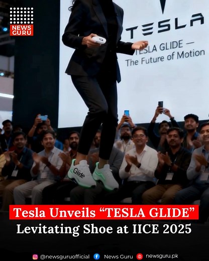 Tesla amazed the world at IICE 2025 with the TESLA GLIDE, a revolutionary levitating shoe that lets users hover inches above the ground! Using magnetic levitation and AI motion control, this futuristic innovation is being called “the future of walking — redefining gravity itself.” DM FOR CREDITS/REMOVAL NO COPYRIGHT INFRINGEMENT IS INTENDED #NewsGuru #TeslaGlide #LevitatingShoes #IICE2025 #TechInnovation #FutureOfWalking #AI #MagneticLevitation #TeslaTech #NextGenGadgets #InnovationUnveiled | Ne