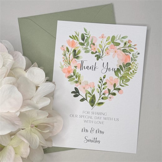 Floral Wedding Thank You Cards With Envelopes - Etsy