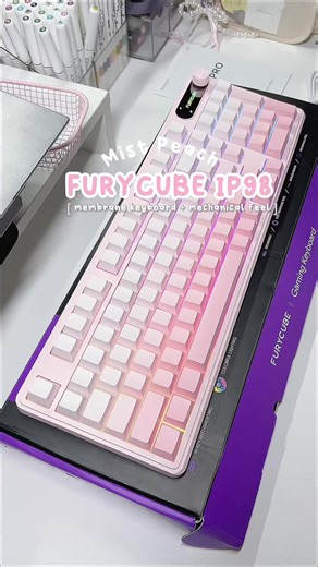 Daily typing just got extra cute with the FuryCube IP98 Membrane Keyboard! Feels like a mechanical keeb but in Membrane in built! #desksetup #studysetup #aesthetictech #aestheticvibes #unboxing