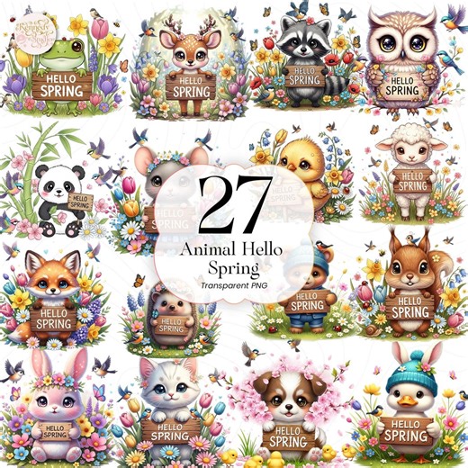 Animal Hello Spring PNG Clipart Bundle Cute Spring Animals for Kids Nursery Decor AS01 - Etsy