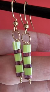 Miyuki Tila Bead Earrings, Lime Green, Translucent Purple, Gold Hooks, Light, Fun - Etsy