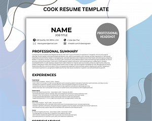 Ai-powered Cook Resume Template | Canva, Word, Google Docs | Smart Prompts   Ats-friendly   Cover Letter - Etsy