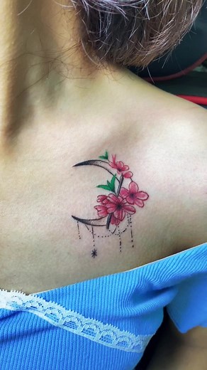 Trending Moon and Flower Tattoo Ideas - Chest Tattoo Inspiration