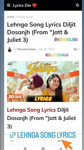 Lenga Song Lyrics Diljit Dosanjh From "Jatt & Juliet 3" #jattandjuliet3 #lehngasong ##diljitdosanjh