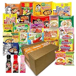 Foodie Boxx Asian Instant Variety Ramen Noodles with Samyang Hot Sauce (Original, 15 Pack)