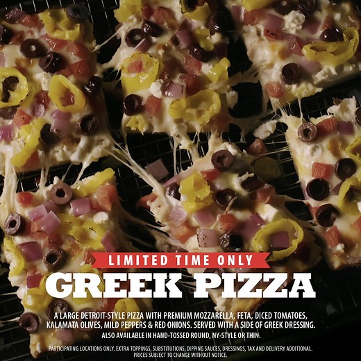 Ready for something NEW? Try our latest menu item, the Greek Pizza, with sliced Kalamata olives for $15.99. | Jet's Pizza