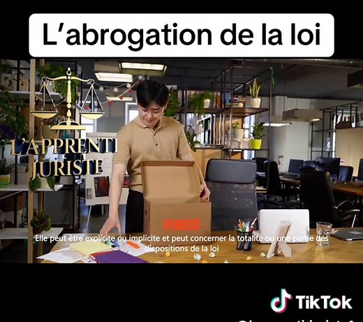 L’ abrogation est l’acte par lequel une loi en vigueur est supprimée et cesse de produire des effets pour l’avenir. Elle peut être expresse ou implicite, mais n’a généralement pas d’effet rétroactif, sauf en matière pénale si la nouvelle loi est plus favorable.#viral_video #foryoupage #toutlemonde🌍 #loi #juridico #ucad #droit #law