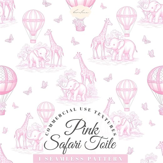 Pink Safari Toile: Nursery Seamless Pattern, Chinoiserie De Jouy, Balloon Digital Paper Fabric Wallpaper Baby Shower Girl Decor Wall Art Png - Etsy