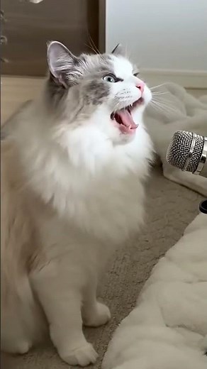 Cat Hold Tiny Microphone and Sings Opera #shorts #funny #kitten