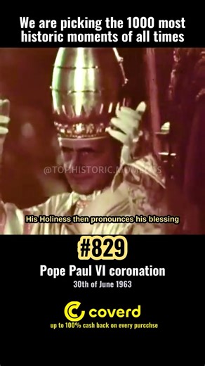 Top Historic Moments on Instagram: "On the 30th of June 1963, Cardinal Giovanni Battista Montini was crowned Pope Paul VI in St. Peter’s Square, the last papal coronation with a tiara before the ceremony was abolished. Elected on the 21st of June after John XXIII’s death, he wore the triregno tiara donated by Milan during the outdoor rite. Paul VI continued and concluded the Second Vatican Council, which John XXIII had opened in 1962. He presided over its final three sessions from 1963 to 1965.