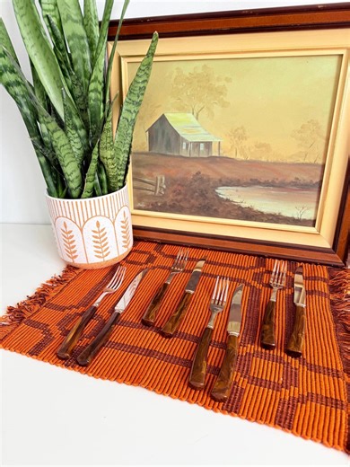 Vintage Faux Tortoise Shell Flatware | Made in Canada Stainless Steel Cutlery | Mid Century Modern MCM Dining | Retro Amber Swirl Utensils - Etsy