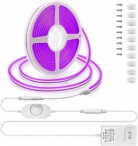 ALITOVE Neon Lights Strip Purple Silicone Flexible Dimmable LED Rope Light for DIY Neon Signs Bedroom Bar Wall Decor 16.4ft 5m 600 LEDs 12V DC Waterproof with Power Adapter Dimmer
