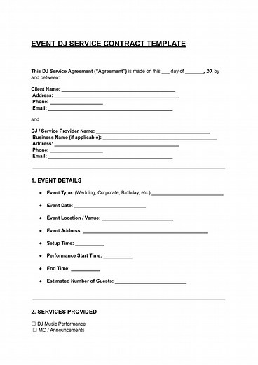 Event DJ Service Contract Template | Editable DOC, PDF - Etsy