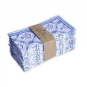 Fingercraft Cloth Napkin, Cotton Linen Blend Printed Table Napkins, Soft and Absorbent Fabric, 12 piece , 20x20In Damask Blue