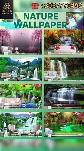 Give Your Living Room A Peaceful Look! 🌊 3D Waterfall Wallpaper Design #shorts #homedecor