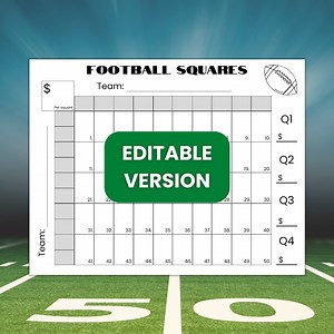 Editable 50 Football Squares Game Printable, Football Fundraiser, Football Betting Game, Football Square Grid, 50 Squares Game - Etsy