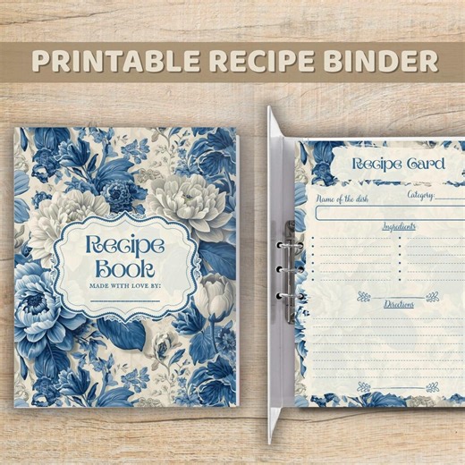 Blue China Recipe Book Binder: Printable DIY Family Cookbook PDF Download A4/a5/letter Size - Etsy