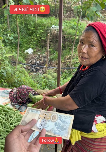 An elderly mother was selling vegetables on the side of the road to Pokhara. She said,
