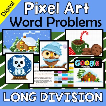 Long Division Word Problems with Remainders - digital mystery pixel art reveal
