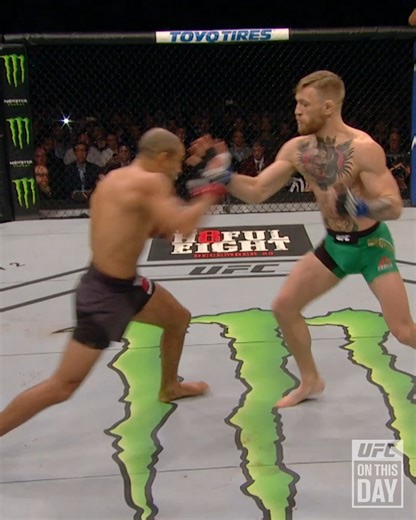 ⏪ Throwback to the highly anticipated fight of the Featherweight division! 📺 #OnThisDay McGregor won the Featherweight title with his opening punch! 👊🏻👀🏆 | UFC