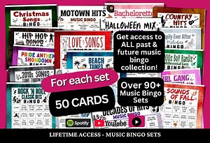 Music Bingo Sets Bundle - 50 Unique Bingo Cards, ALL Past and Future Music Bingo Sets, Google Drive Access, Music Bingo With Playlist - Etsy