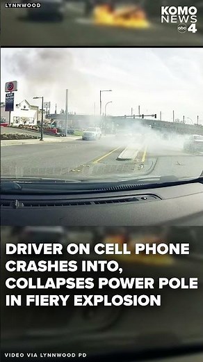 Power pole collapses onto road in fiery explosion after being hit by car