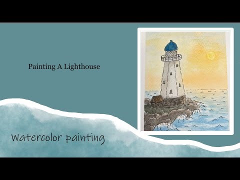Easy watercolor painting of lighthouse